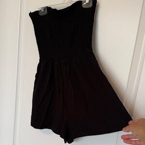 Garage Black Strapless Smocked Romper